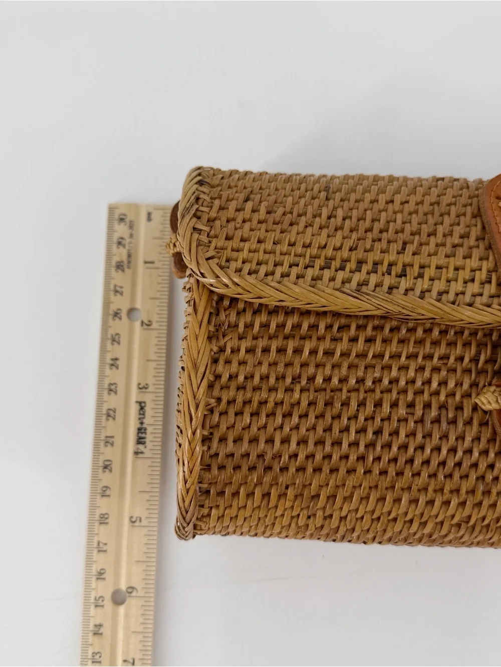 Mini Rattan Crossbody Leather Purse Bali Straw Wicker Boho Clutch - Picture 6 of 9